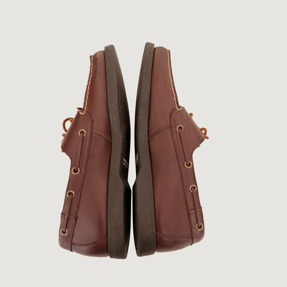 Vintage 90s Polo Sport Ralph Lauren Mens Brown Leather Boat Shoes Loafers 9.5